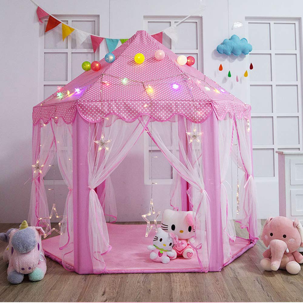 [Kích thước 140cm x 135cm] Lều Công Chúa Hoàng Tử Cho Bé Kiểu Dáng Lục Giác Màu Hồng Đậm Xanh Dương