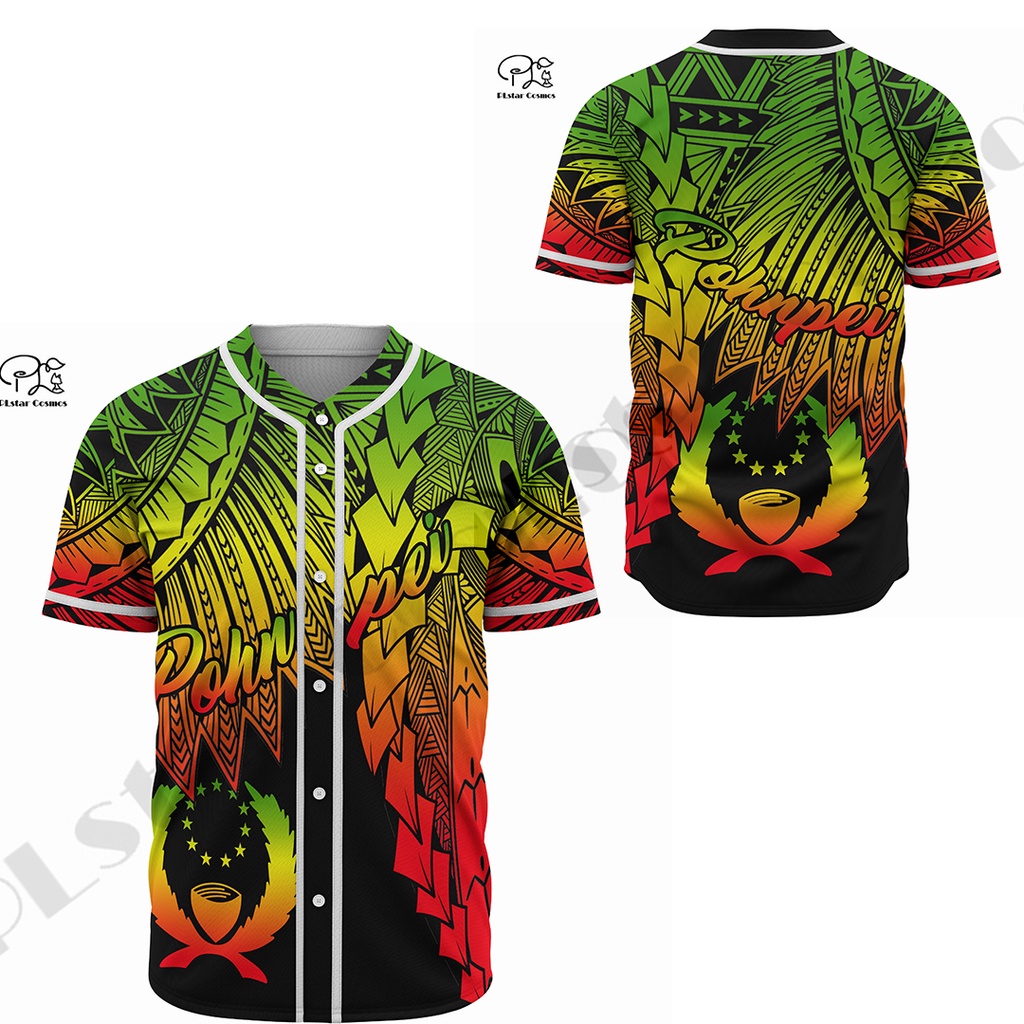 Áo Thun Bóng Chày In Họa Tiết 3D Pohnpei Polynesian Tribal Độc Đáo Thời Trang