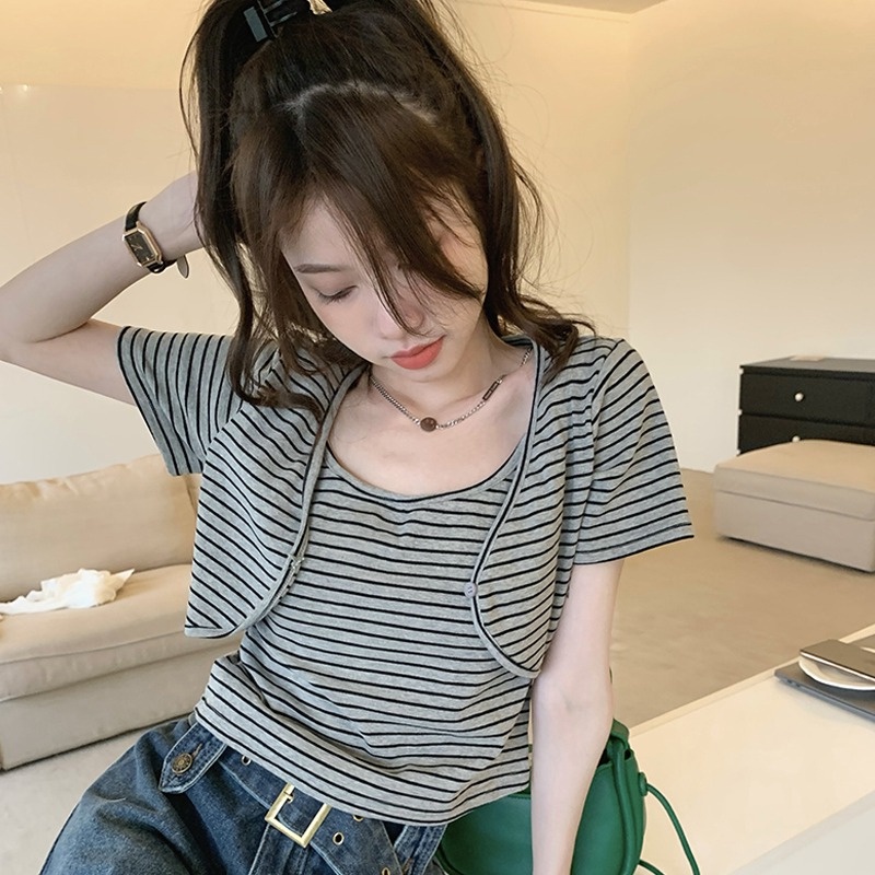 Áo thun ZHELIHANGFEI tay ngắn giả hai lớp phong cách quyến rũ