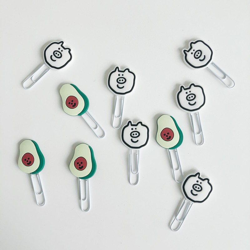 <24h delivery>W&G Korean cartoon pig pig avocado avocado student stationery bookmark silicone paper clip