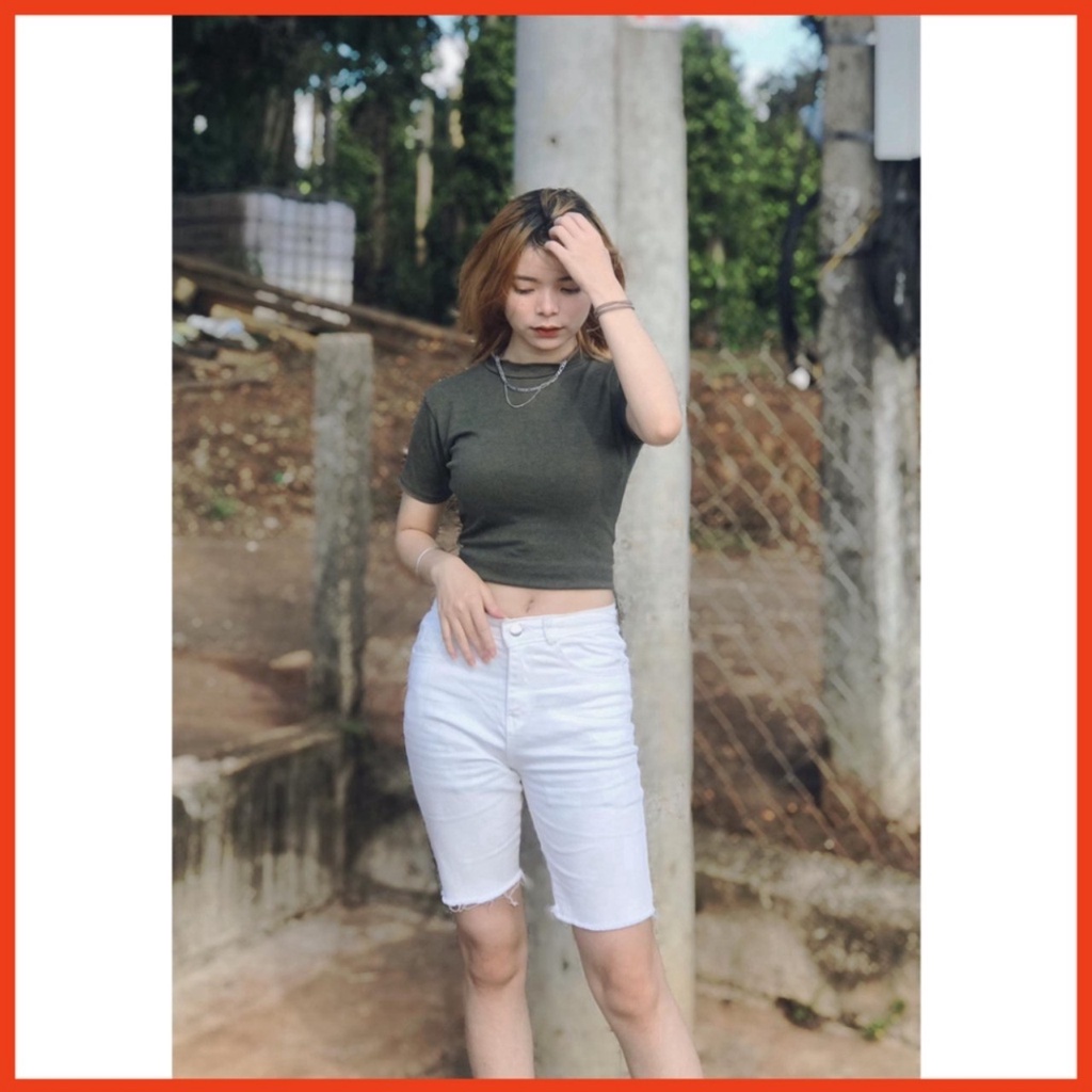 Quần short quần lửng nữ ngố cạp cao chất kaki jean ôm dáng siêu đẹp có giãn
