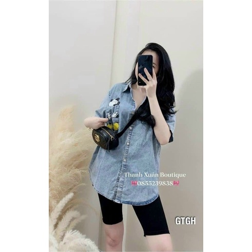 Áo sơ mi bò mickey túi ngực