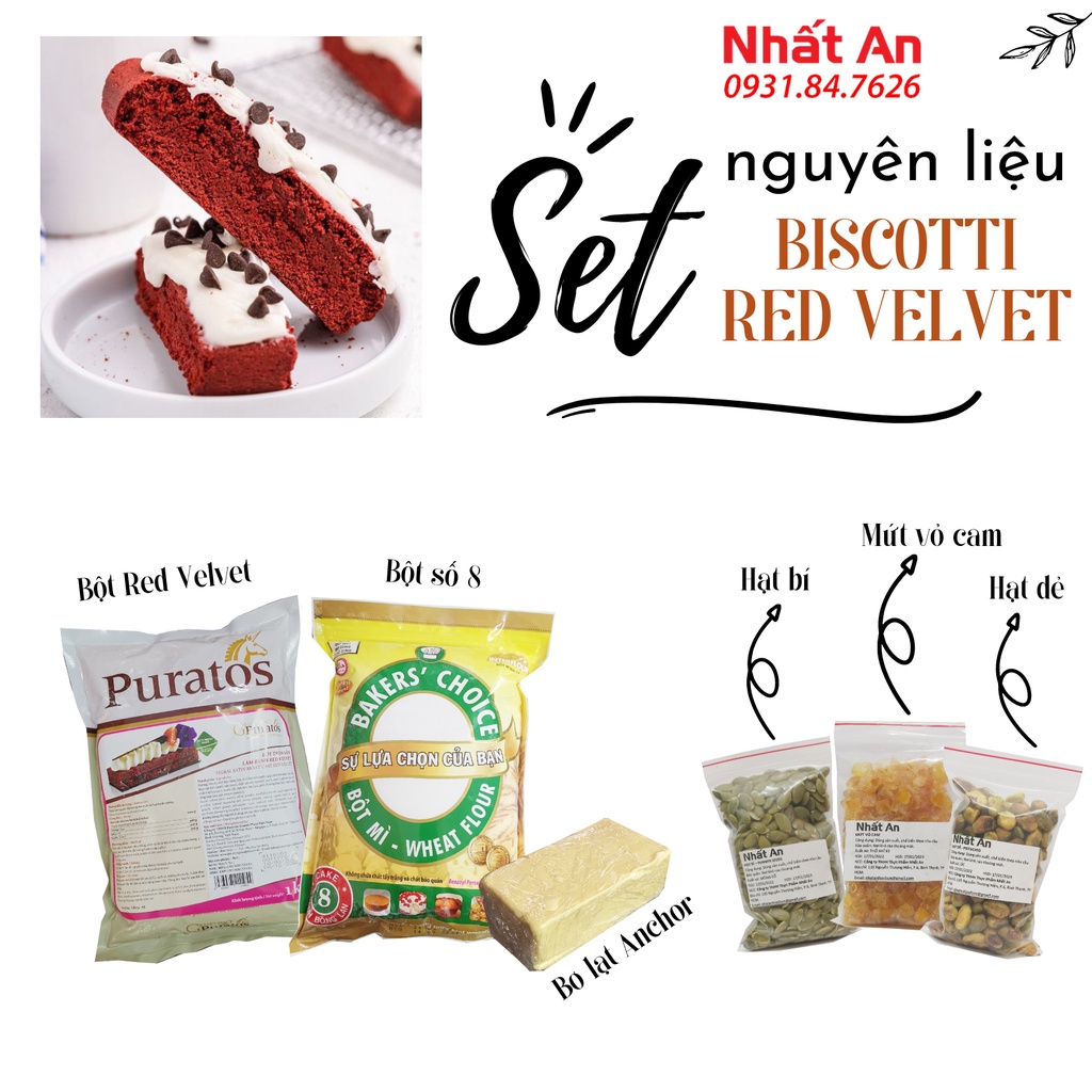 Set nguyên liệu làm bánh Biscotti Red Velvet Nhất An