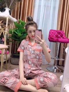 Pizama viền Quần Dài Tay Ngắn - Chất voan Lụa - Lụa xịn