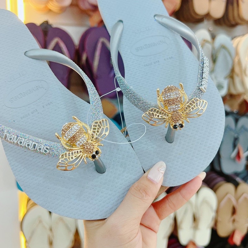 dép HVN kim tuyến xám gắn gucci vàng