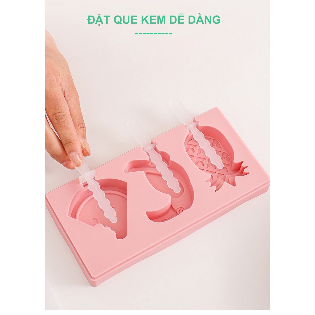 Khuôn làm kem Silicon có nắp đậy + Tặng kèm que kem