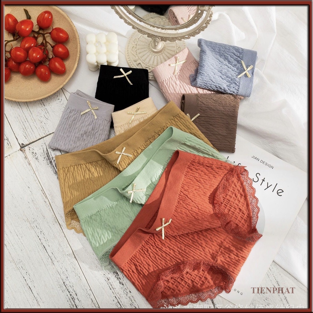 Quần Lót Nữ Cotton Dệt Kim 100% kháng khuẩn thoáng mát đính nơ xinh tôn vòng 3 gợi cảm, <60kg