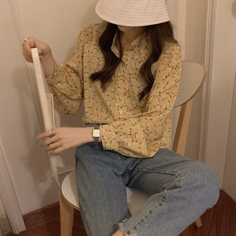 Áo Sơ Mi Tay Dài Họa Tiết Hoa Kiểu Dáng Xinh Xắn Thời Trang Cho Nữ