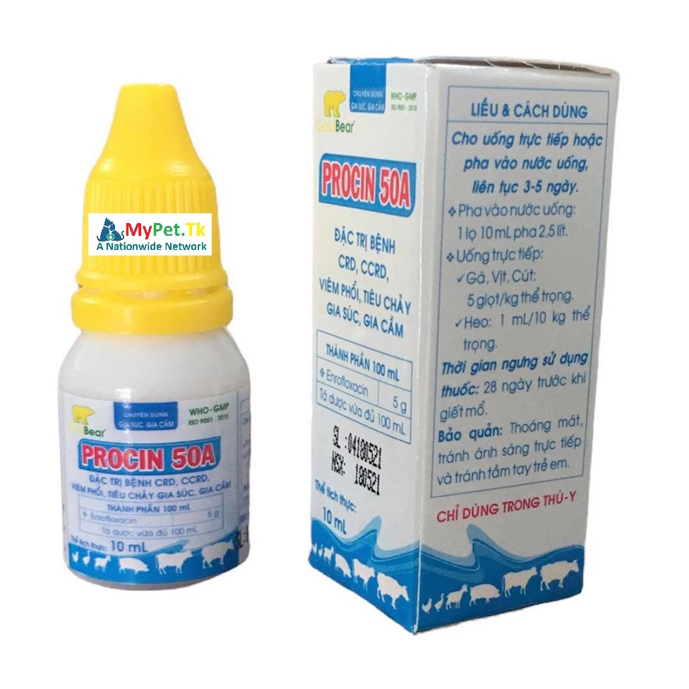 Procin 50A Cho Gà Vịt Chim Heo Cừu Dê Thỏ Chuột 10ML