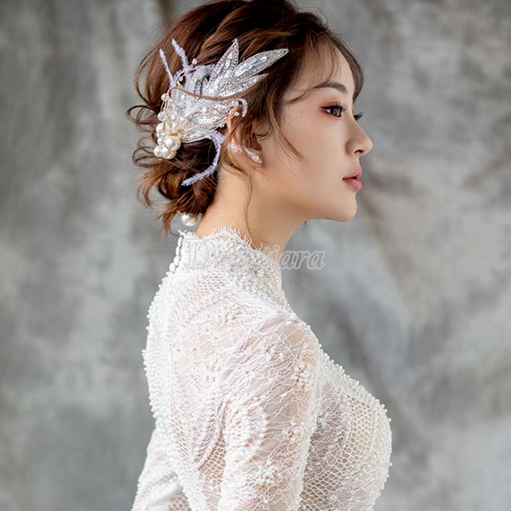 Kẹp tóc hình chiếc lá phối ren đáng yêu cho cô dâu