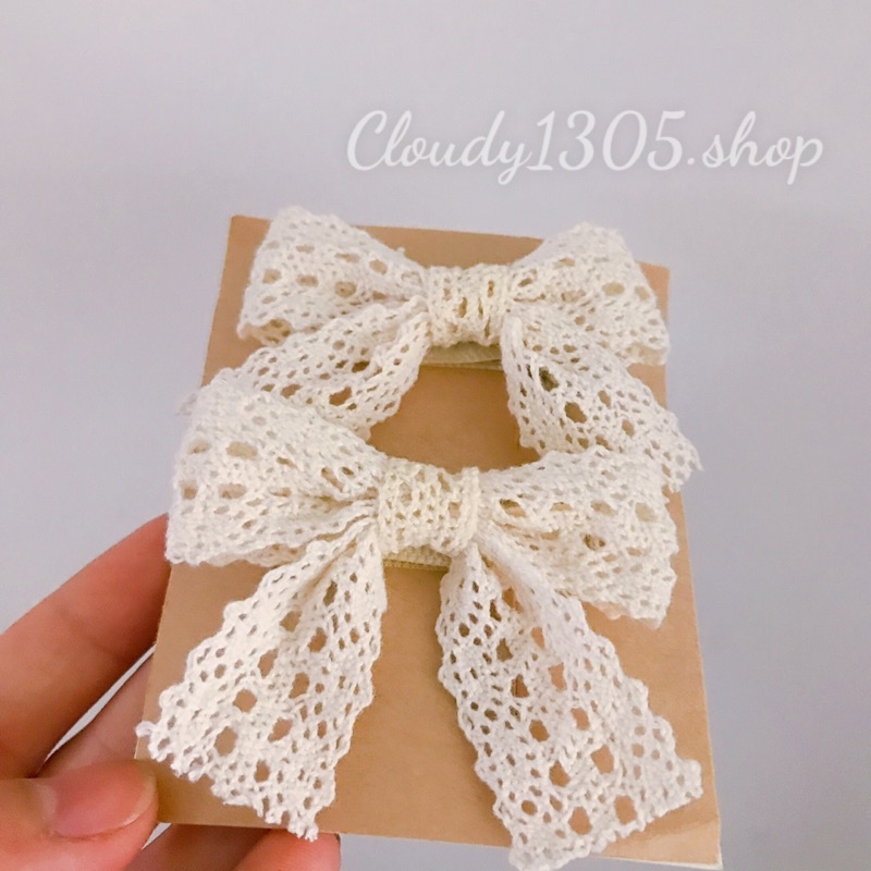 Set 2 kẹp nơ tiểu thư bằng ren xinh xắn cho bé và bạn nữ