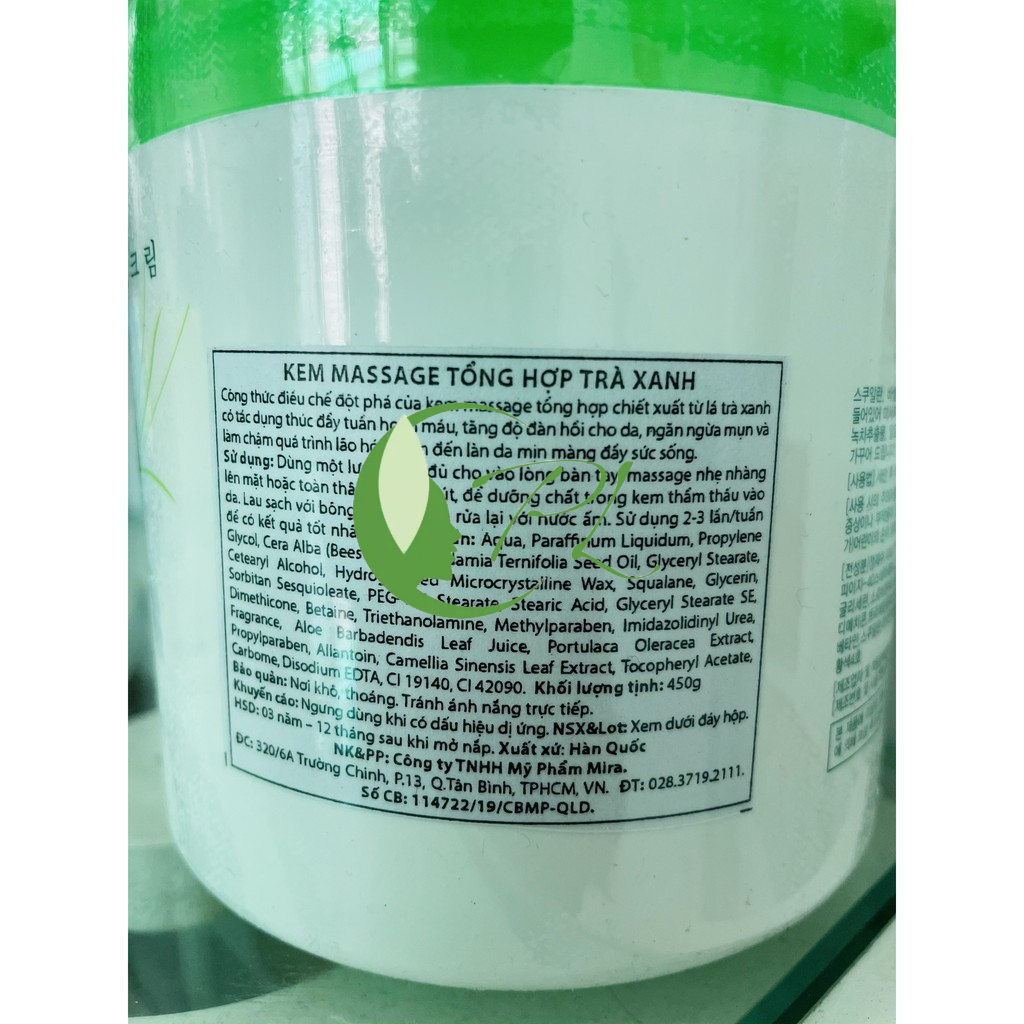 Kem Massage Tổng Hợp Trà Xanh - Mira Green tea massage cream 450ml