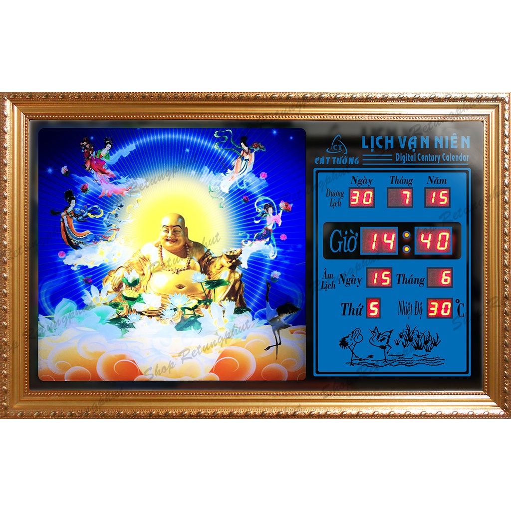 Đồng hồ Lịch Vạn Niên - Phật Di Lặc 55638 (KT 55x35x7cm)_Có 2 Loại (Không Remote đèn và Có Remote đèn )