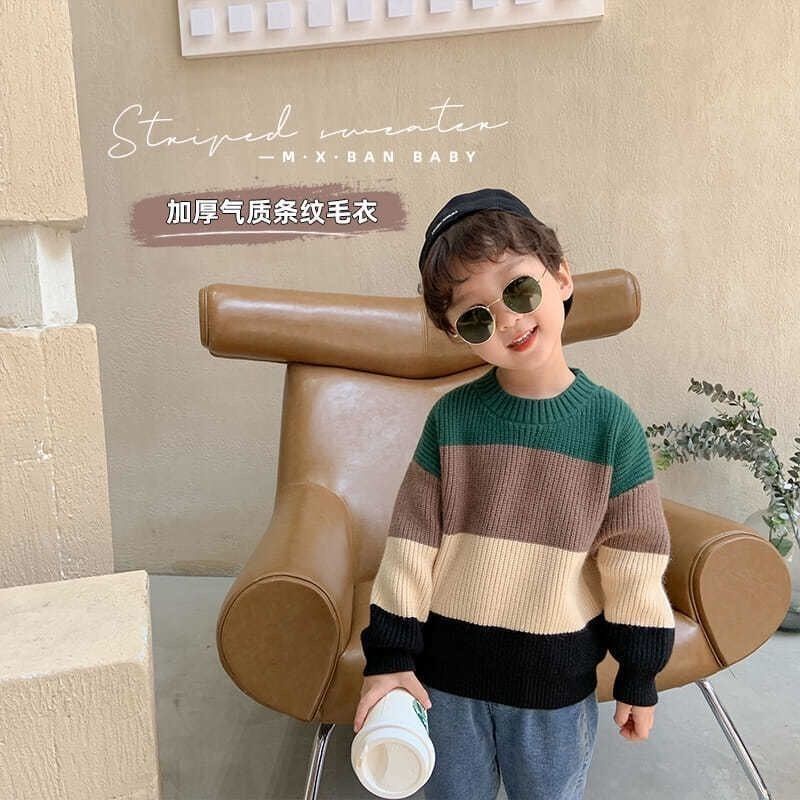 Áo Sweater Dệt Kim Chui Đầu Cổ Tròn Dày Dặn Phong Cách Hàn Quốc Thời Trang Thu Đông Mới Cho Bé Trai