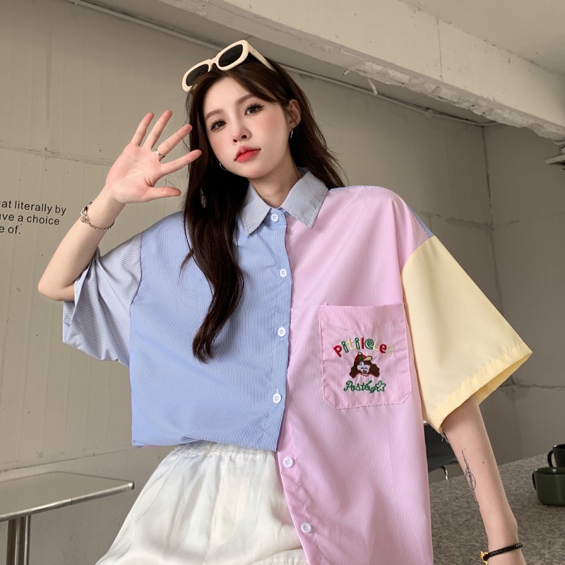 Áo Sơ Mi Tay Ngắn Cổ Búp Bê Thời Trang Mùa Hè Xinh Xắn Cho Nữ