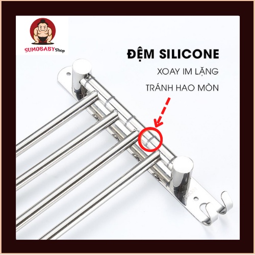 Giá treo khăn tắm inox 304 không rỉ, Móc treo khăn nhà tắm hàng cao cấp gắn keo or bắt vít siêu chắc