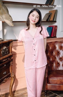 Bộ ngủ lụa satin tay cánh tiên