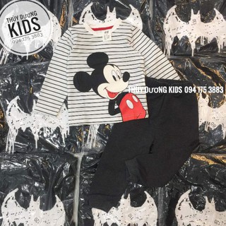 Bộ Mickey áo kẻ quần nỉ cá xuất dư cho bé