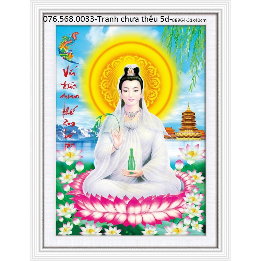 Tranh thêu chữ thập PHẬT QUAN ÂM 88964  chưa thêu dv6394 lp5095