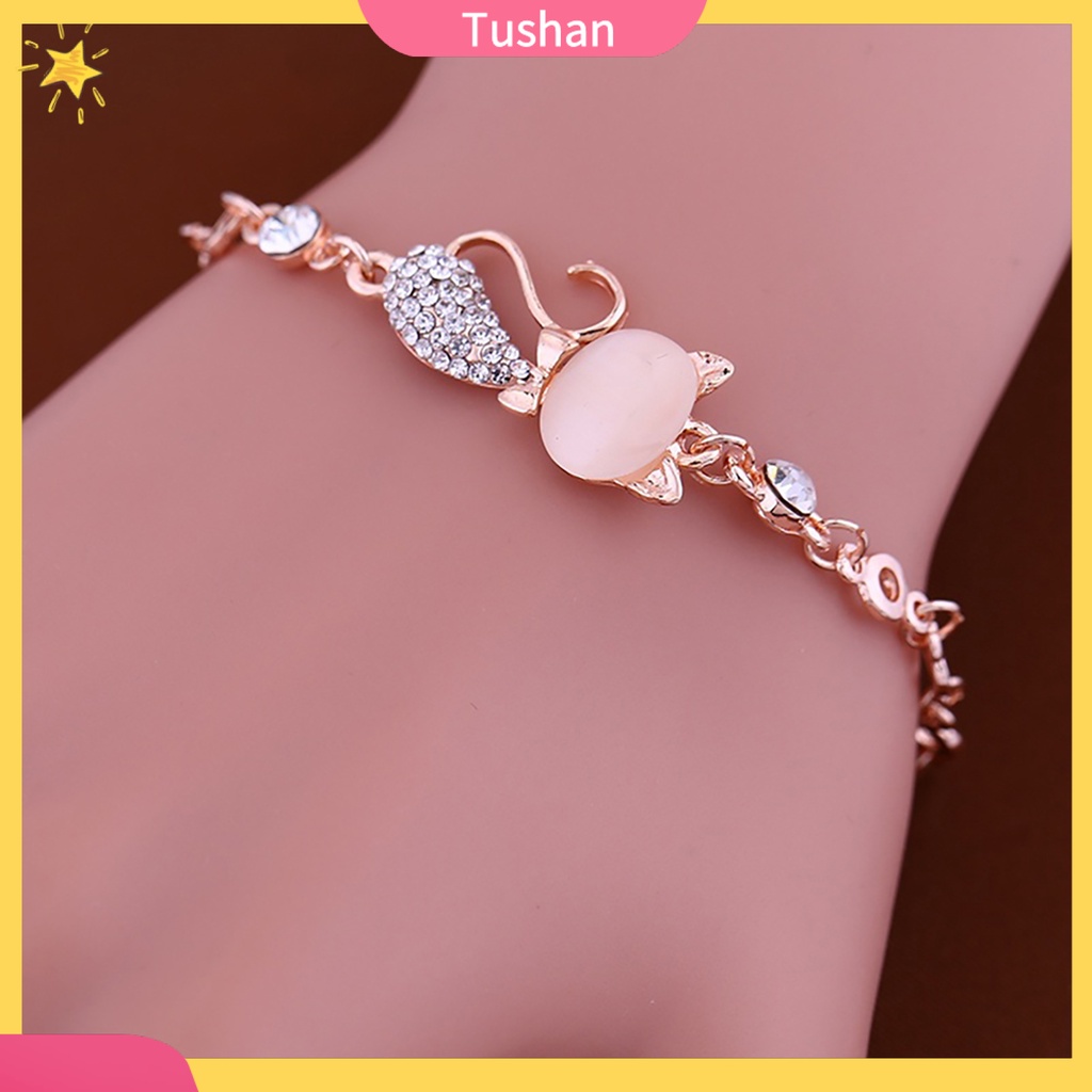 Vòng tay mặt hình mèo đính đá dễ thương quý phái cho nữ