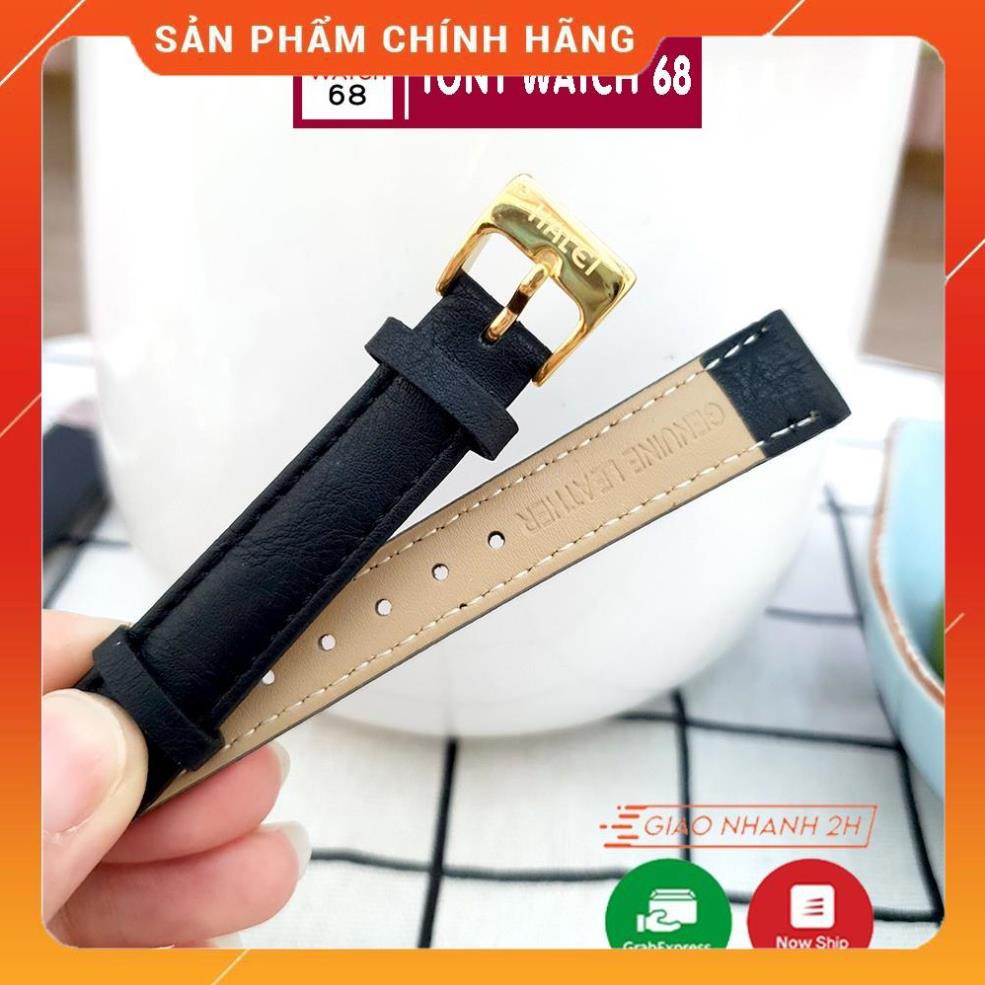 Hot!!! Dây da đồng hồ Halei kích thước 14mm màu nâu đen chính hãng khóa mạ vàng giá re