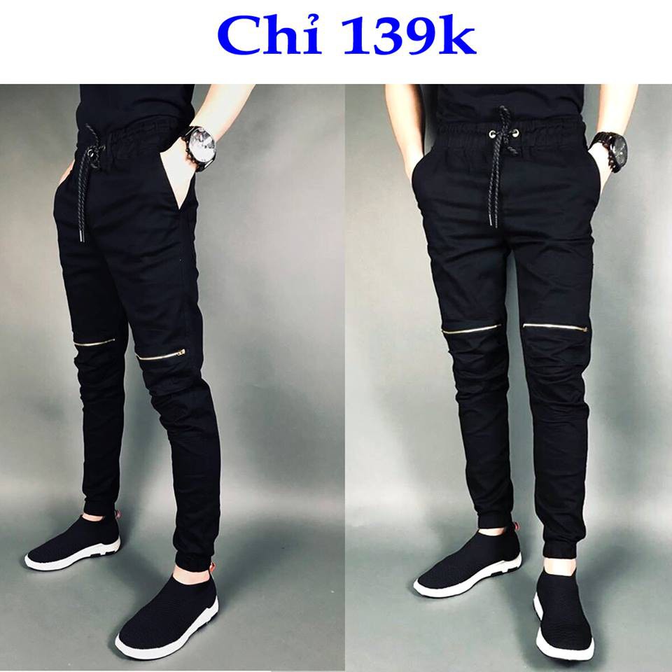 Quần jogger kaki khóa gối, túi hộp vải co giãn