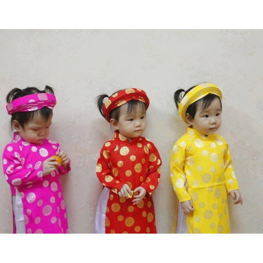 ÁO DÀI KHĂN XẾP TRẺ EM HOA ĐỒNG TIỀN MÀU HỒNG, ÁO DÀI TRẺ CON ADTEĐX-Hồng