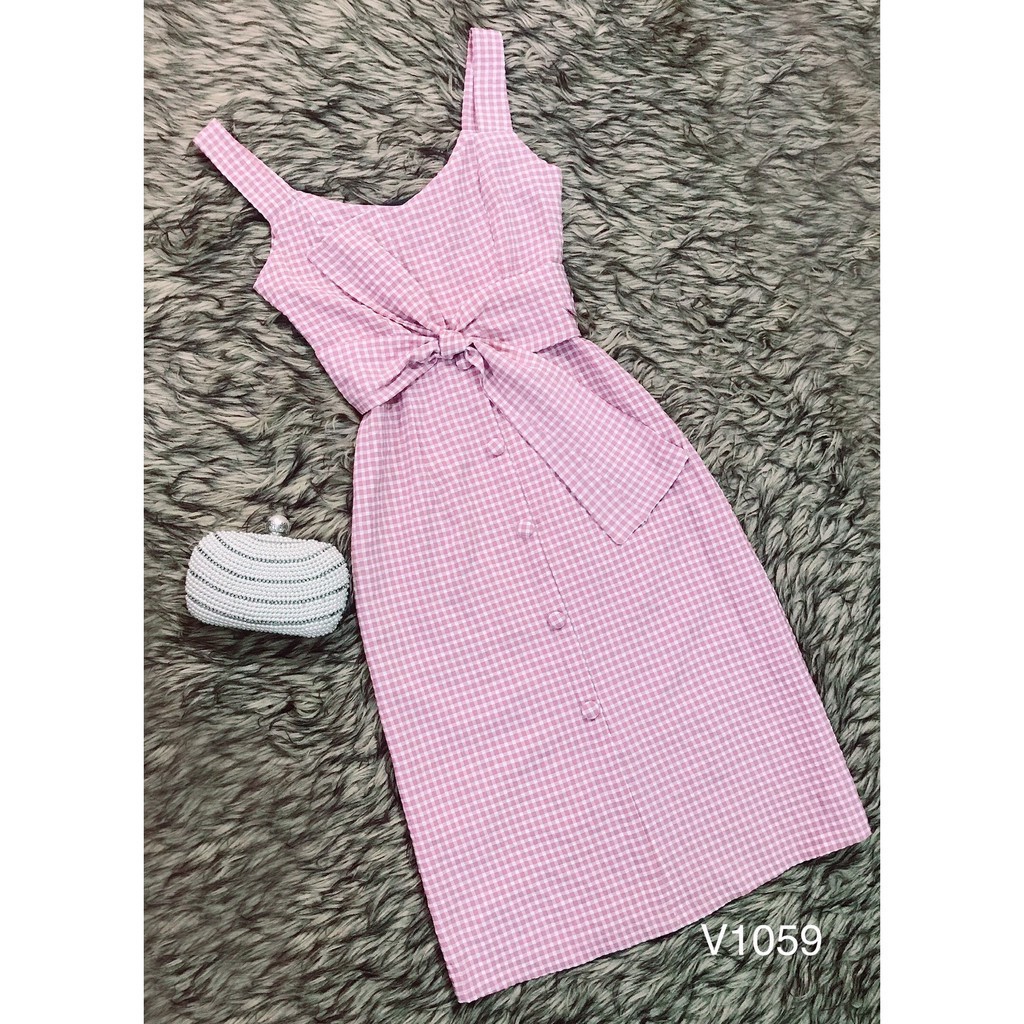 [ xả kho ] MiD Mie Design - Đầm hồng khuy cúc V1059  ảnh thật