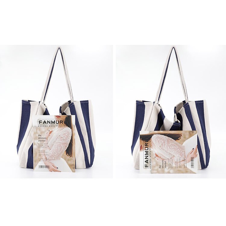 Túi Xách Vải Canvas Họa Tiết Sọc Thời Trang Cho Nữ