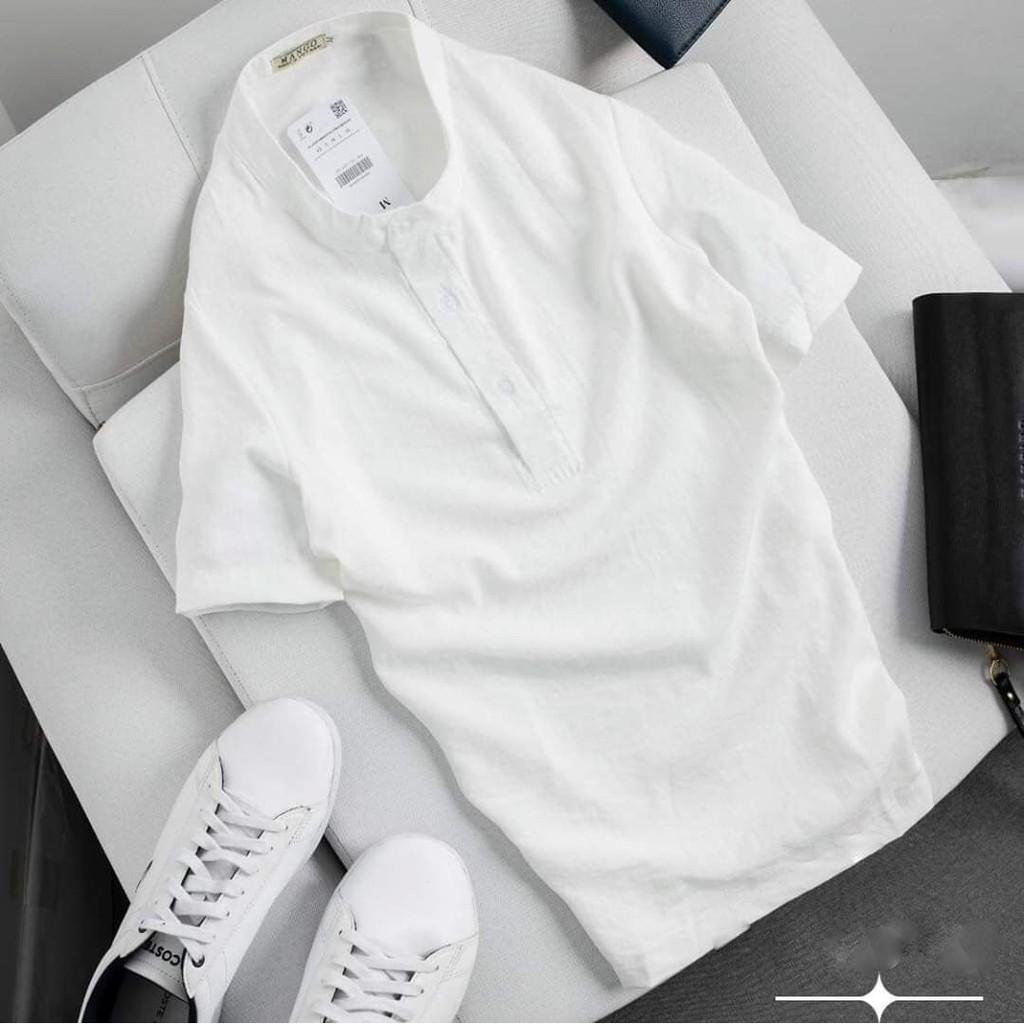 Áo sơ mi đũi côc tay cổ tàu thời trang nam Zappos 01