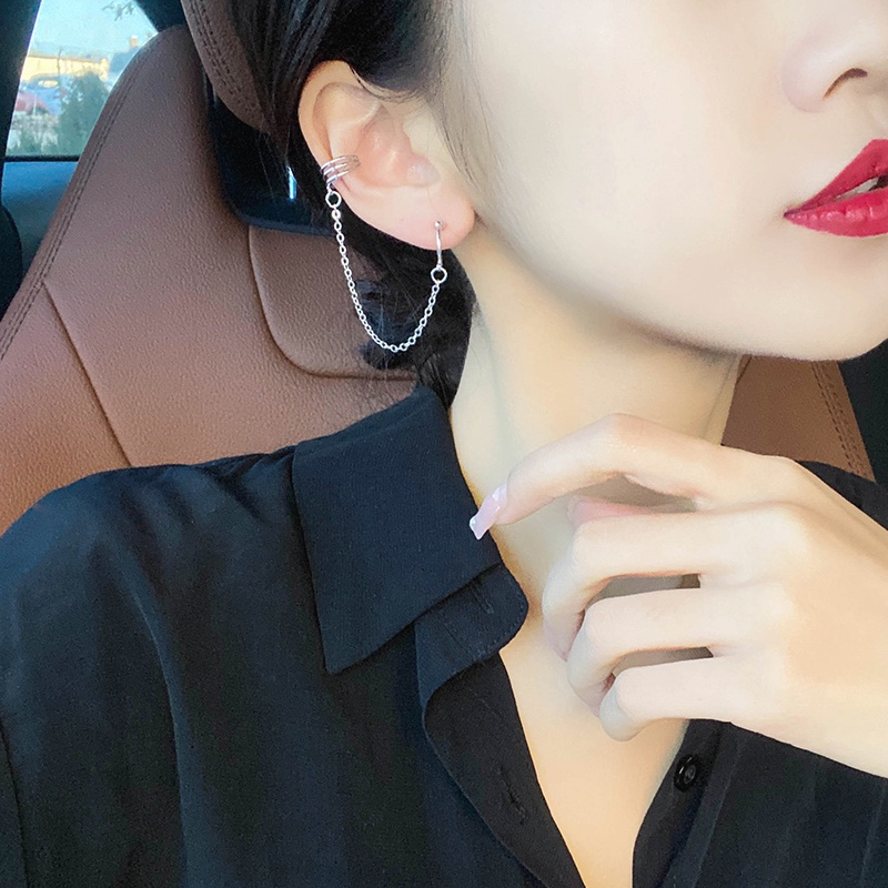 Khuyên tai kẹp xương + khuyên tai mạ bạc s925 phong cách Hàn Quốc
