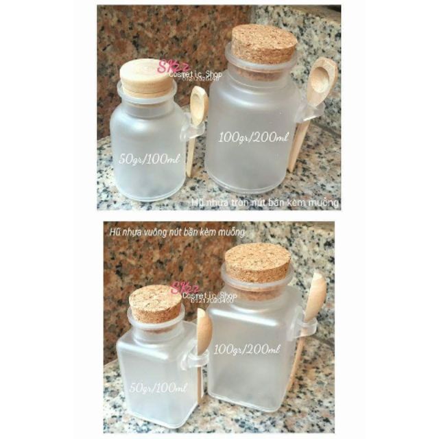 HŨ NHỰA MUỖNG 100ml NÚT BẦN (tròn/vuông)