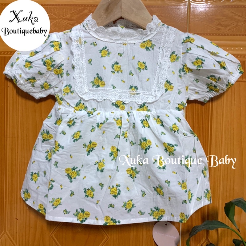Bodysuit Giả Váy Cộc Tay hoa cổ ren bé gái Jennybebe Cao Cấp | Bodysuit hoa bé gái 0-2 Tuổi [Ảnh Thật]