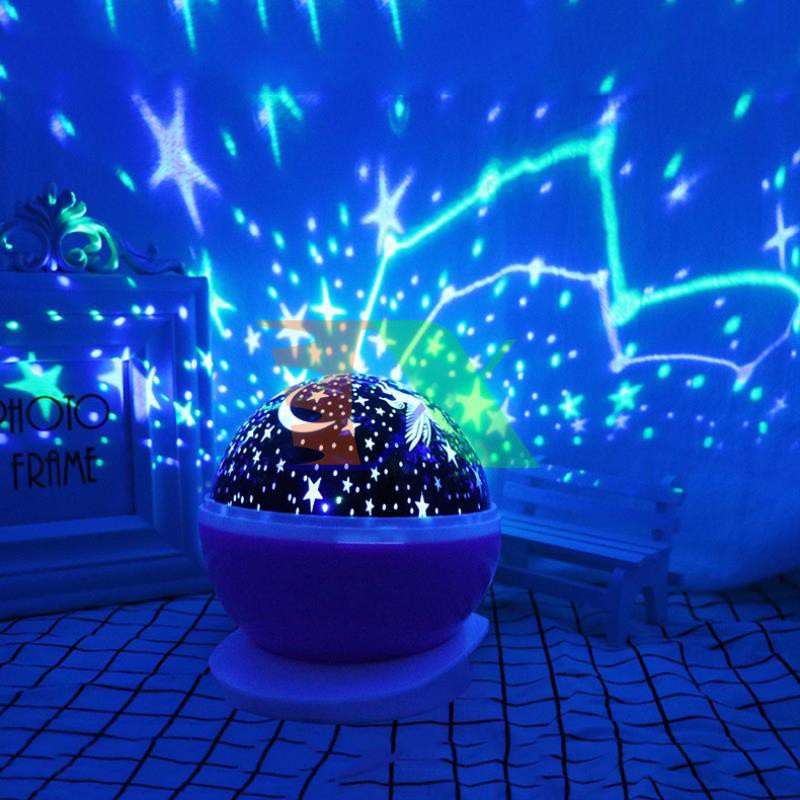 Đèn ngủ tròn chiếu Trăng Sao 3D , Đèn trang trí cho bé, Đèn phòng ngủ gia đình