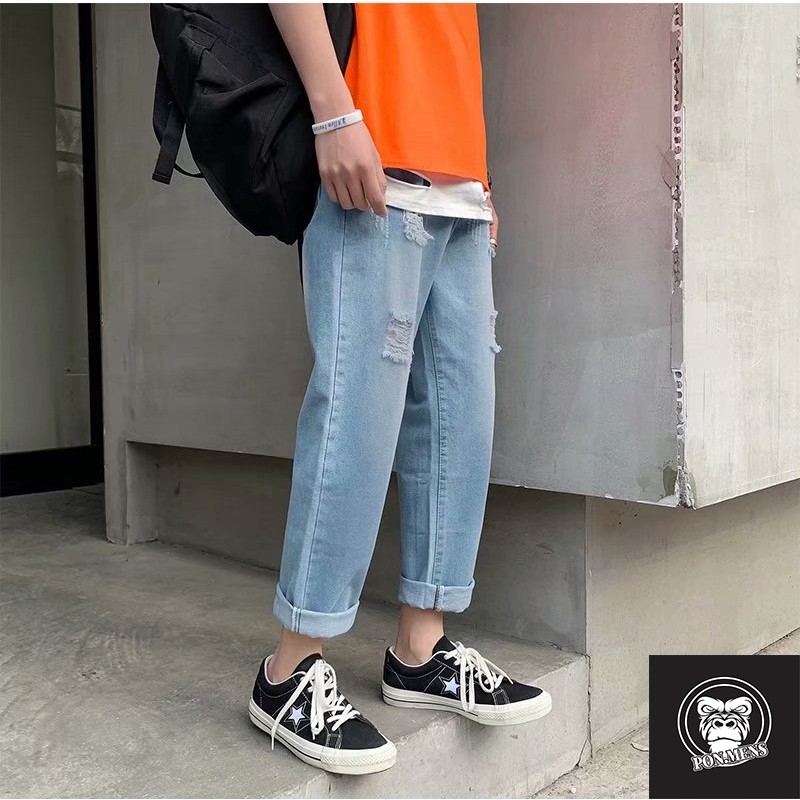 Quần jean nam nữ baggy ống rộng rách mới 2021 | BigBuy360 - bigbuy360.vn