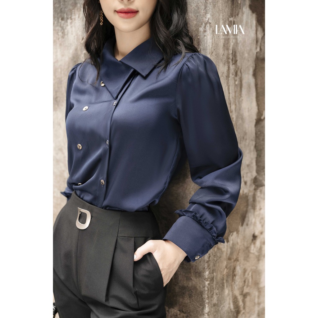 LaMia Design sơ mi nữ màu xanh than LA060