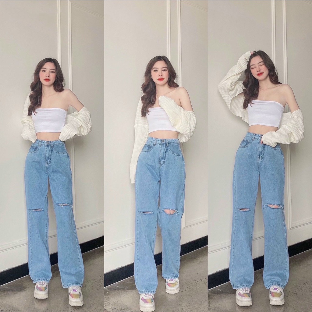 Quần jean nữ baggy ống rộng chất vải Jean Denim không co dãn bền màu William - AT151