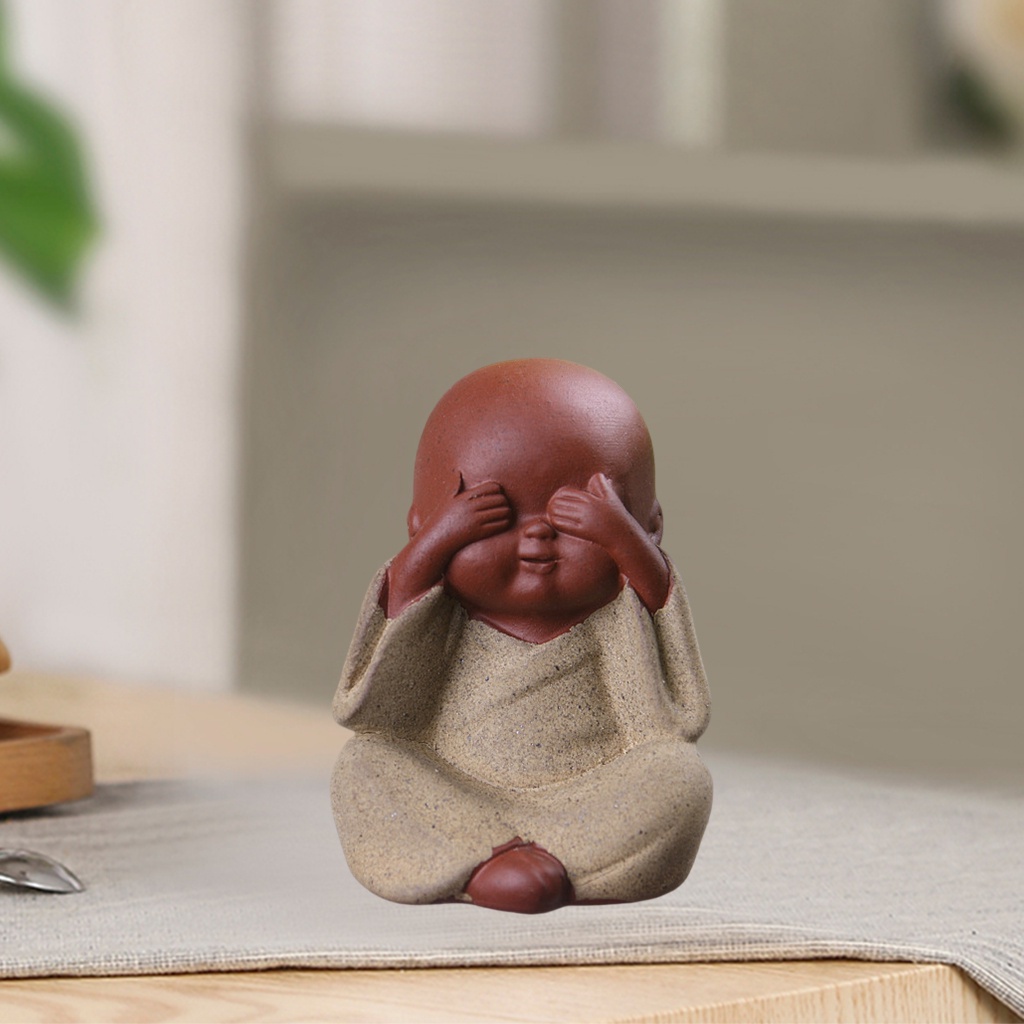 Tượng Chú Tiểu Mini Bằng Gốm Để Bàn Trang Trí