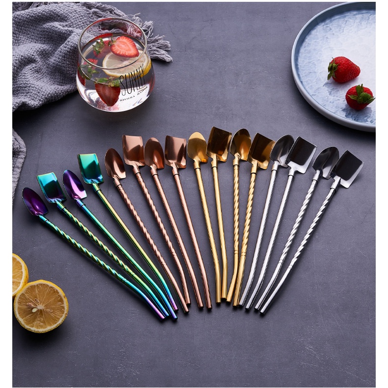 Muỗng Ống Hút Inox Hình Dưa Hấu / Dưa Hấu Sáng Tạo