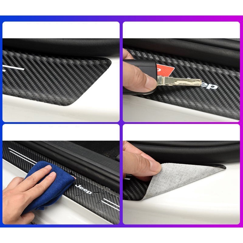 Nẹp Dán Vân Carbon Chống Trầy Xước Bậc Cửa, Bậc Cốp Sau Xe Ô tô - Logo Hyundai