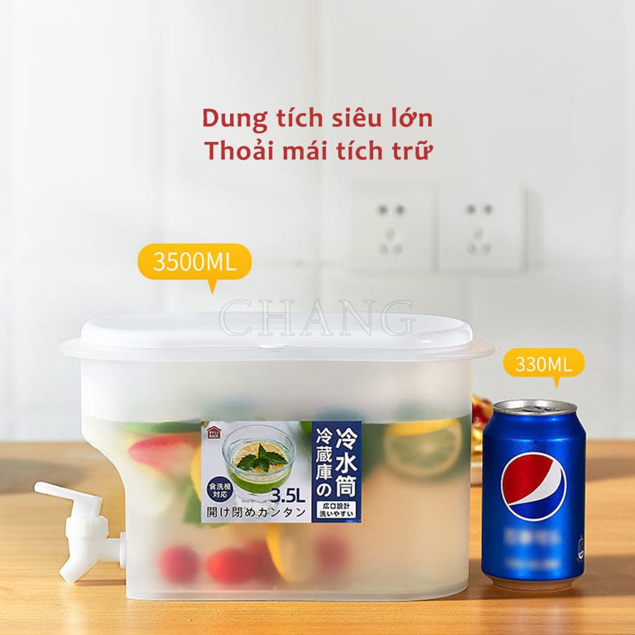 Bình Đựng Nước 3,5L Để Tủ Lạnh Có Vòi Siêu Tiện Dụng, Hộp Để Tủ Lạnh  Đựng Nước Chanh, Detox, Nước Hoa Quả Cho Gia