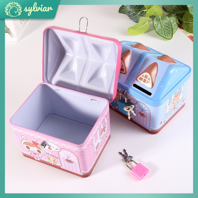 Hộp Thiếc Đựng Tiền Tiết Kiệm Hình Ngôi Nhà Hoạt Hình Dễ Thương Cho Bé