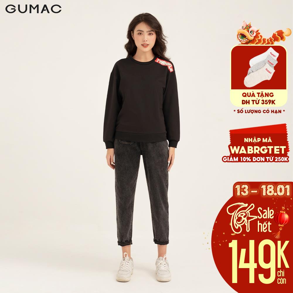 [Mã WABRGUM giảm 10% tối đa 30K đơn 99K] Áo Sweater nữ in vai GUMAC tay dài năng động, trẻ trung ATB1140