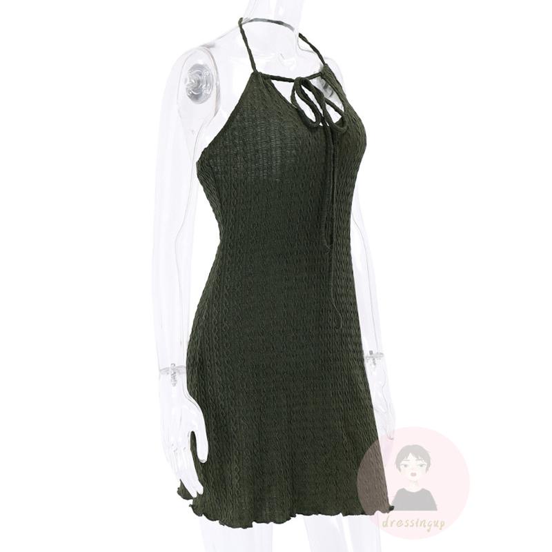 Đầm Ngắn Không Tay Hở Lưng Màu Xanh Lá Thời Trang Mùa Hè Cho Nữ