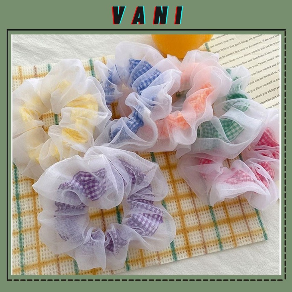 Cột Tóc Vải Scrunchies 2 Lớp Voan Kính Caro Siêu Cute - Vani Store [PKT00154]