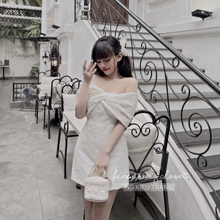 [AMY DRESS] VÁY GẤM NƠ TRỄ VAI