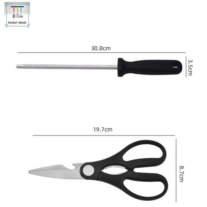 Bộ dao bếp bằng thép không han gỉ kèm bộ dụng cụ nhà bếp bằng silicon