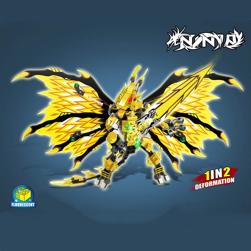 Bộ đồ chơi mô hình lắp ráp Ninja Rồng Vàng Sấm Sét, Logo Ninja Dragon kèm các nhân vật Ninja 362 chi tiết