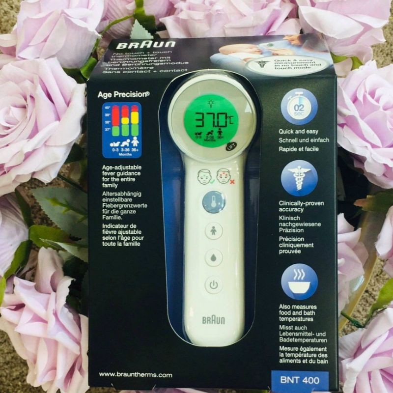 Nhiệt kế hồng ngoại đo trán Braun BNT400WE chuyên biệt cho từng độ tuổi