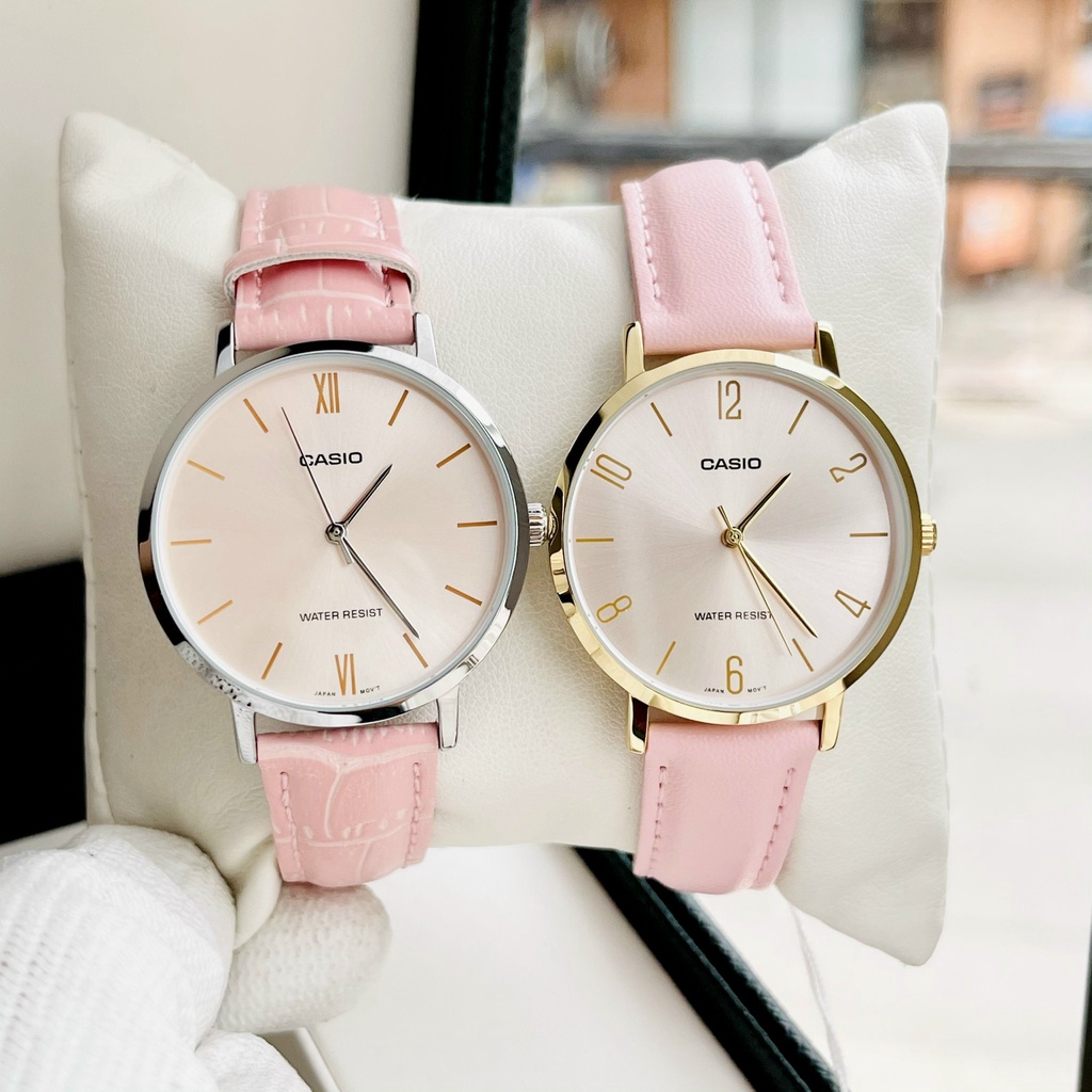 Đồng hồ nữ dây da Casio LTP VT01 pink